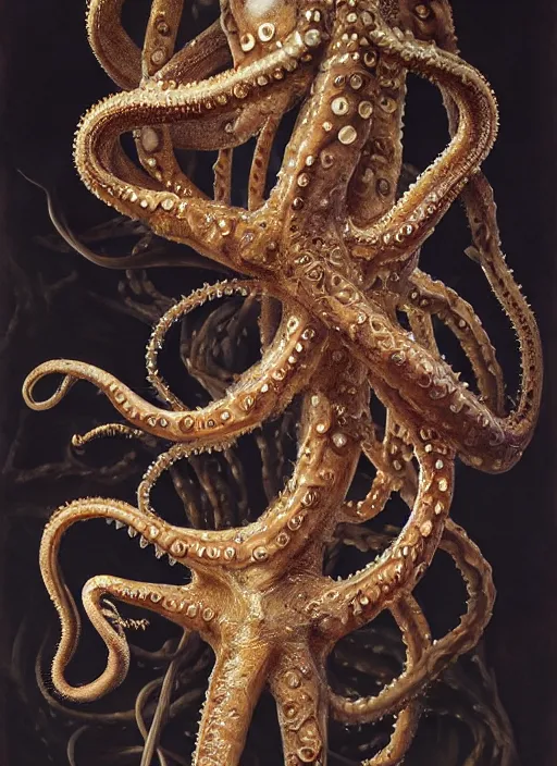 Image similar to magic octopus with translucent skin, visible muscles and veins and arteries and bones and spines and nerves, beautiful detailed intricate insanely detailed octane render, 8k artistic photography, photorealistic, chiaroscuro, by David Cronenberg, Raphael, Caravaggio