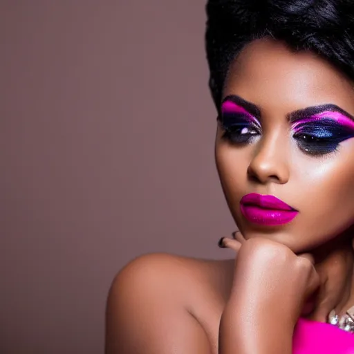 Prompt: gorgeous black woman with stunning vibrant makeup, Photoshoot, professional, photography