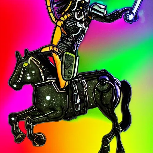 Prompt: space cowboy riding neon cyborg horse, realistic, fantastical