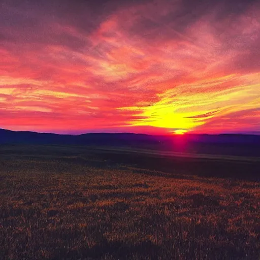 Prompt: sunset above plains and meadow, beautiful landscape, high detail, instagram photo, professional dslr photo, creative composition, beautiful composition