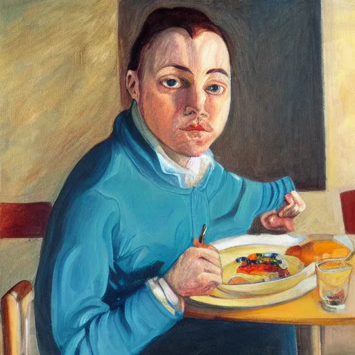 Prompt: breakfast with the artist : self portrait by bevan adelaides