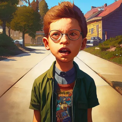 Image similar to highly detailed portrait kid reverend joy from the simpsons, in gta v, stephen bliss, unreal engine, fantasy art by greg rutkowski, loish, rhads, ferdinand knab, makoto shinkai and lois van baarle, ilya kuvshinov, rossdraws, tom bagshaw, global illumination, radiant light, detailed and intricate environment