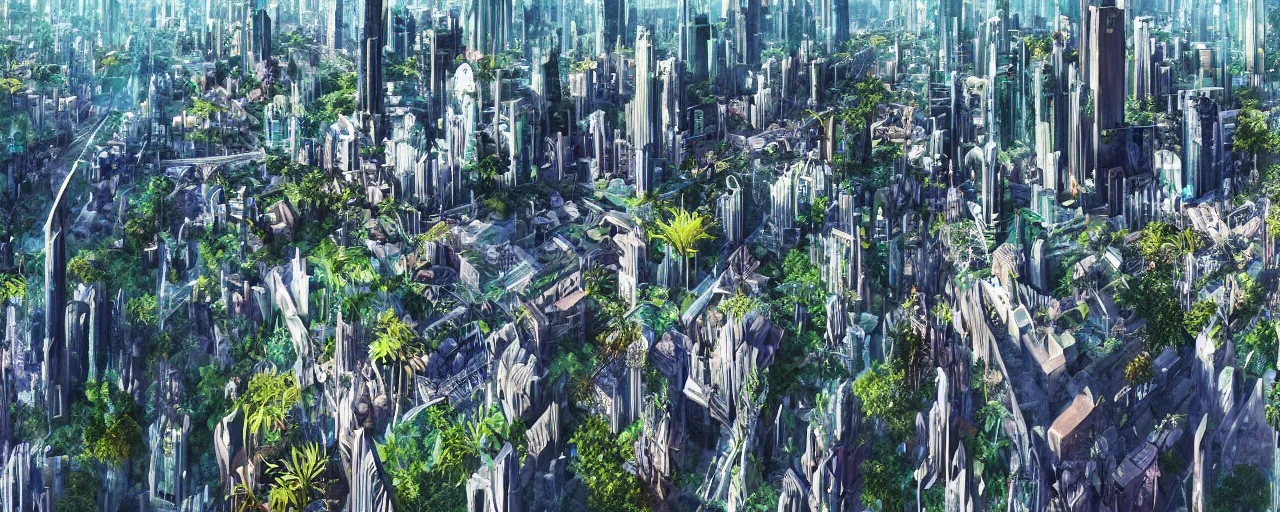 Image similar to a futuristic yet traditional metropolis city in a utopia, matte painting, digital painting, intricate, small details, national geographic cover, award winning, 4 k, botanical garden, lush, bright, clear, smooth,