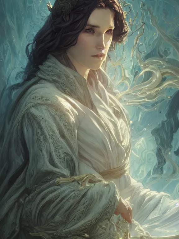 Image similar to summoner of cthulhu, d & d, thick robe, elder gods, fantasy, intricate, elegant, highly detailed, digital painting, artstation, concept art, wallpaper, smooth, sharp focus, illustration, art by artgerm and greg rutkowski and alphonse mucha