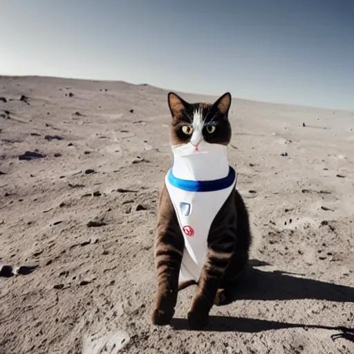 Image similar to cat wearing astronaut suit on the moon planet earth in the background sigma 1 4 mm f / 1. 8