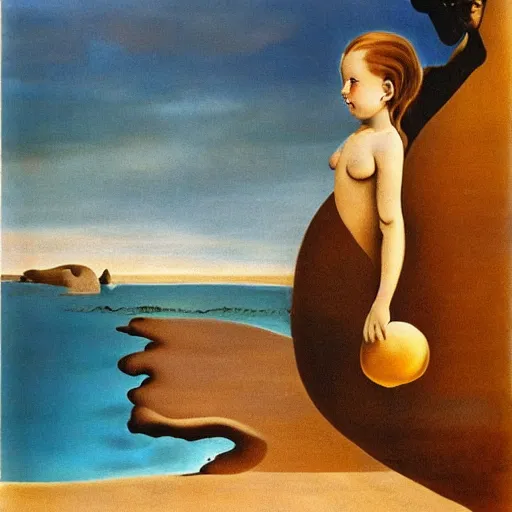 Image similar to a girl on the beach salvador dali surrealism