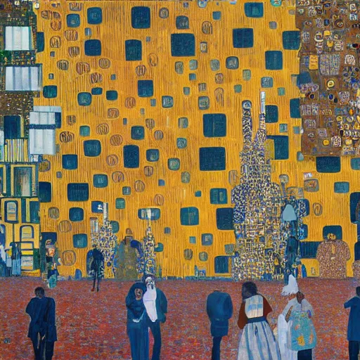 Prompt: Peoples of Minsk city painted in the style of gustav klimt, natural light, detailed, 2022