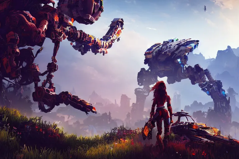 Image similar to scrapper machine mecanical creature robot of horizon forbidden west horizon zero dawn bioluminiscence global illumination ray tracing hdr fanart arstation by ian pesty and alena aenami artworks in 4 k