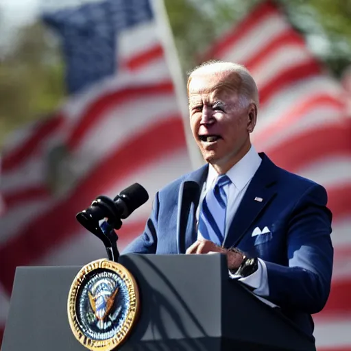 Prompt: Joe Biden holding a speech about a german town being flooded