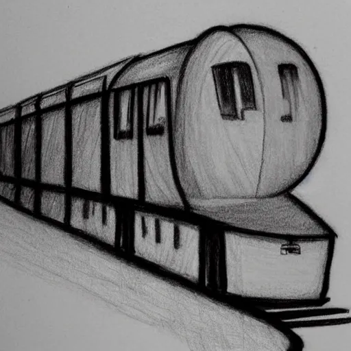 Image similar to train drawing a picture of itself with a pencil