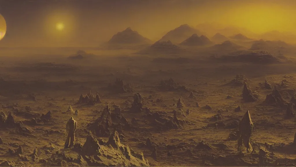 Image similar to otherworldly atmosphere of an evolving alien planet by arthur haas and bruce pennington and john schoenherr, cinematic matte painting