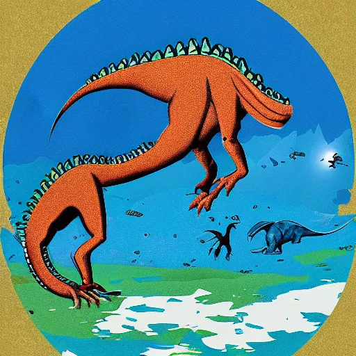 Prompt: dinosaur print by steven rhodes