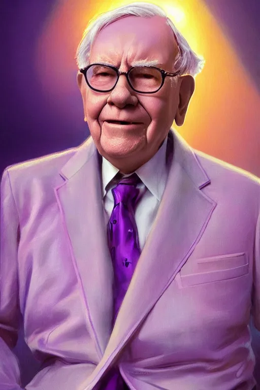 Image similar to warren buffet robotic clothes in the beach purple sun, pink lighting ultra realistic photorealistic highly detailed high quality, a stunningly, digital painting, artstation, concept art, smooth, sharp focus, illustration, art by artgerm and greg rutkowski and alphonse mucha 8 k