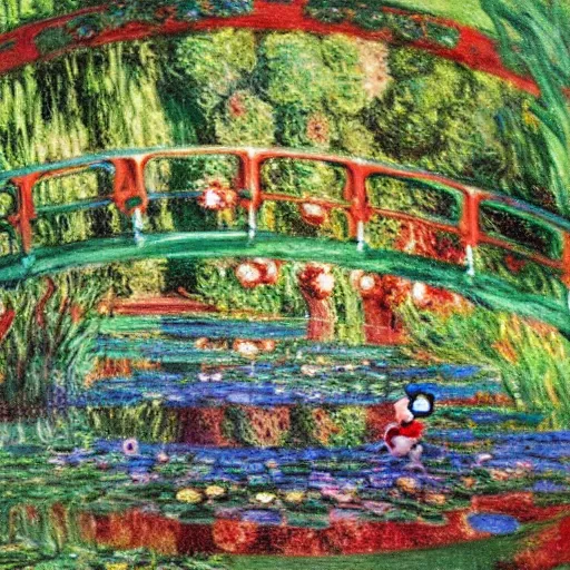 Image similar to mickey mouse in the garden of eden, oil painting by monet, masterpiece