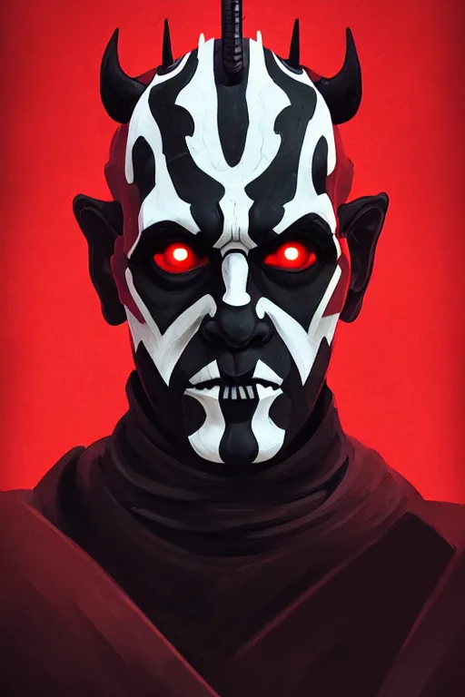 Prompt: a portrait of the darth maul from star wars, cyberpunk, short beard, high - contrast, intricate, elegant, highly detailed, digital painting, artstation, concept art, smooth, sharp focus, illustration