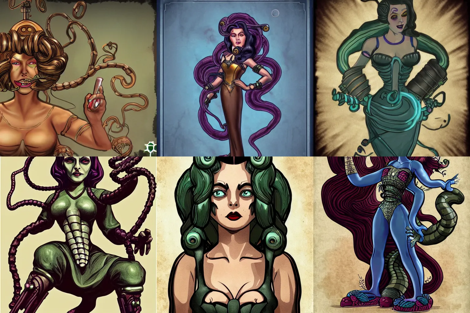 Prompt: Medusa in the style of a Bioshock Infinite boss character