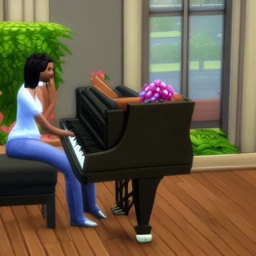 Prompt: cat playing piano, the sims 4