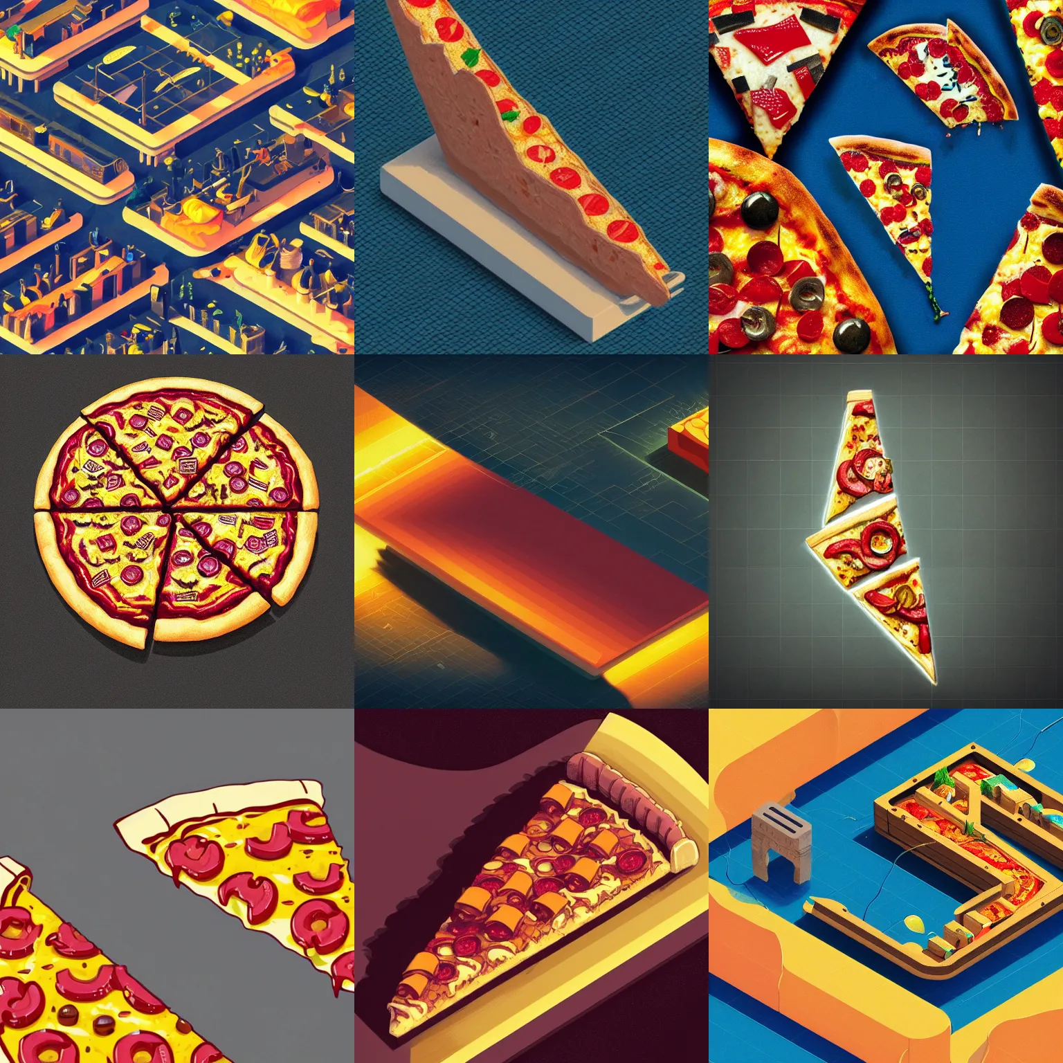 Prompt: close up isometric drawing, printerest, a pizza slice, intricate, epic lighting, cinematic composition, hyper realistic, 8 k resolution, unreal engine 5, by artgerm, tooth wu, dan mumford, beeple, wlop, rossdraws, james jean, andrei riabovitchev, marc simonetti, artstation