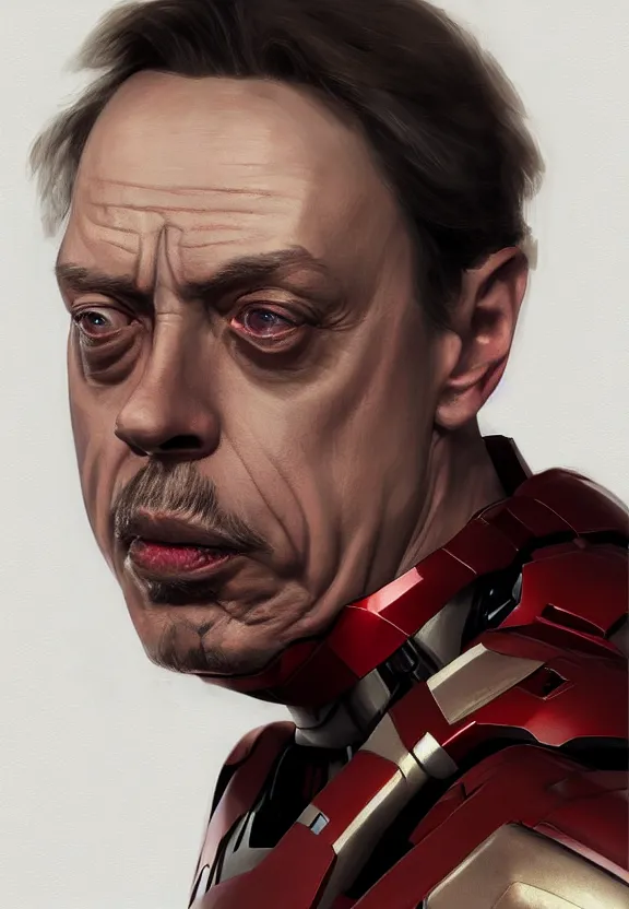 Image similar to steve buscemi as iron man portrait, highly detailed, by krenz cushart, octane render, artstation trending