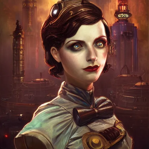 Image similar to Bioshock steampunk portrait, au naturel, hyper detailed, digital art, trending in artstation, cinematic lighting, studio quality, smooth render, unreal engine 5 rendered, octane rendered, art style by klimt and nixeu and ian sprigger and wlop and krenz cushart