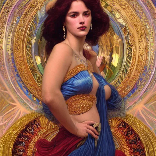 Prompt: an portrait of a beautiful alluring female goddess, detailed, centered, digital painting, artstation, concept art, donato giancola, Dante Gabriel Rossetti, alphonse mucha, Joseph Christian Leyendecker, WLOP, Boris Vallejo, Annie Leibovitz and Steve McCurry, David Lazar, Jimmy Nelsson, Breathtaking, 8k resolution, extremely detailed, beautiful, establishing shot, artistic, hyperrealistic, beautiful face, octane render