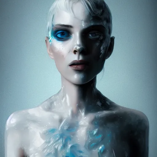 Image similar to woman portrait made out of ice paint, beautiful, cyborg, octane render, tim burton comic book art