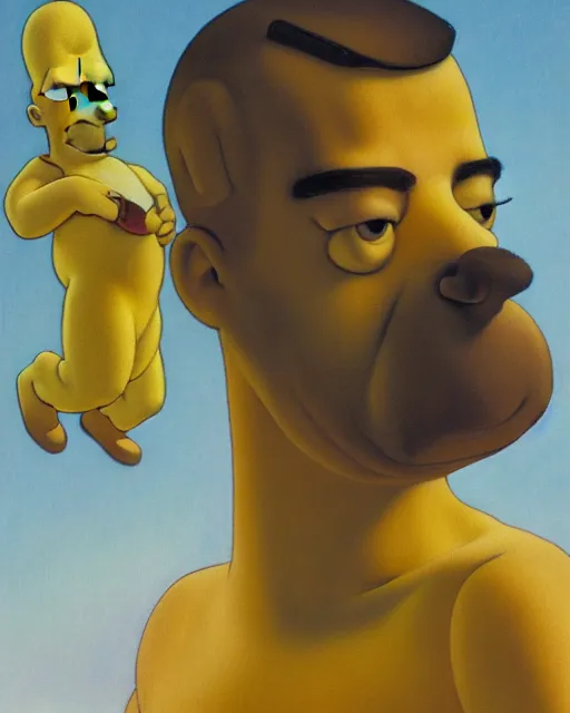 Prompt: realistic portrait of homer simpson, detailed art by maxfield parrish and jessie willcox smith, illustration style, brandywine school, acrylic paints