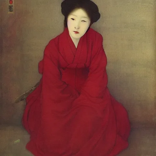 Image similar to “pre-Raphaelite Korean woman in red dress”