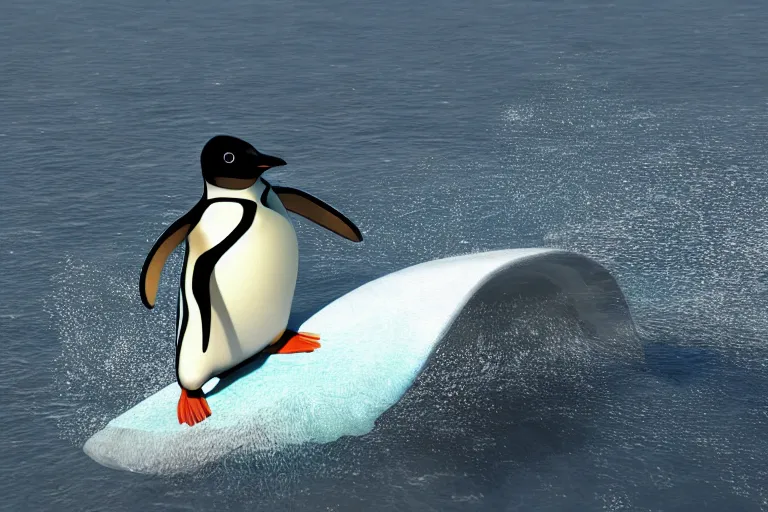 Prompt: penguin surfing on a bong, high-quality 4k 3D Render