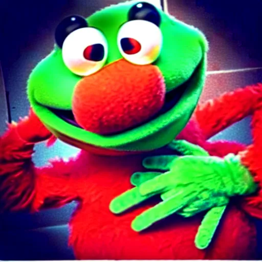 Image similar to “ red kermit the frog and green elmo, freaky friday ”