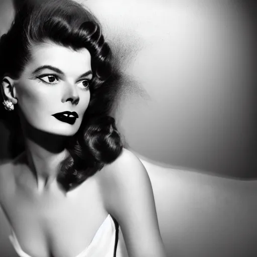 Prompt: a fashion photo portrait of a young Katherine Hepburn, full makup, smokey eye, medium shot. In the style of Helmut newton, robert maplethorpe, Stefano Brunesci, Lachlan Bailey, Herb Ritts, Ellen Von Unwerth, Haris Nukem, Sardax, Annie Leibovitz. detailed photo, hd, 4k, trending on artstation, 35mm, f1.8