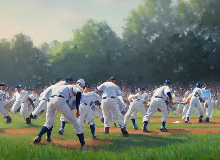 Image similar to field of dreams baseball game, oil painting by jama jurabaev, extremely detailed, brush hard, artstation, for aaa game, high quality, brush stroke