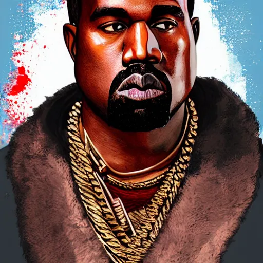 Prompt: kanye west in stephen bliss illustration red dead redemption 2 artwork of kanye west, face, in the style of red dead redemption 2 loading screen, digital art, digital painting, art station, wlop, sharp focus, illustration by stephen bliss, artstation