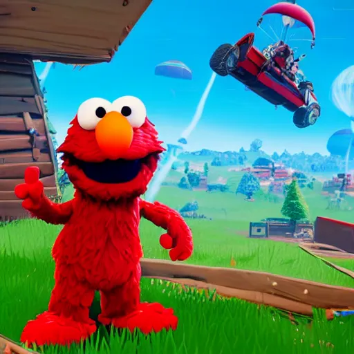 Image similar to elmo in fortnite, unreal engine