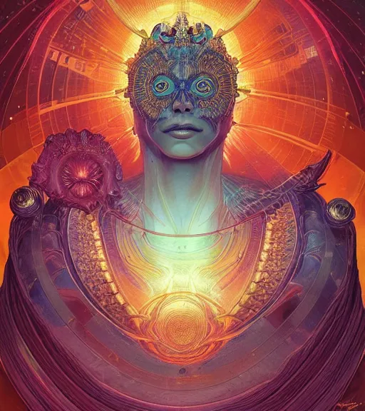 Prompt: portrait of the powerful king of the solar system in the style of anna dittmann and in the style of wayne barlowe. glowing, ornate and intricate, stunning, dynamic lighting, intricate and detailed.