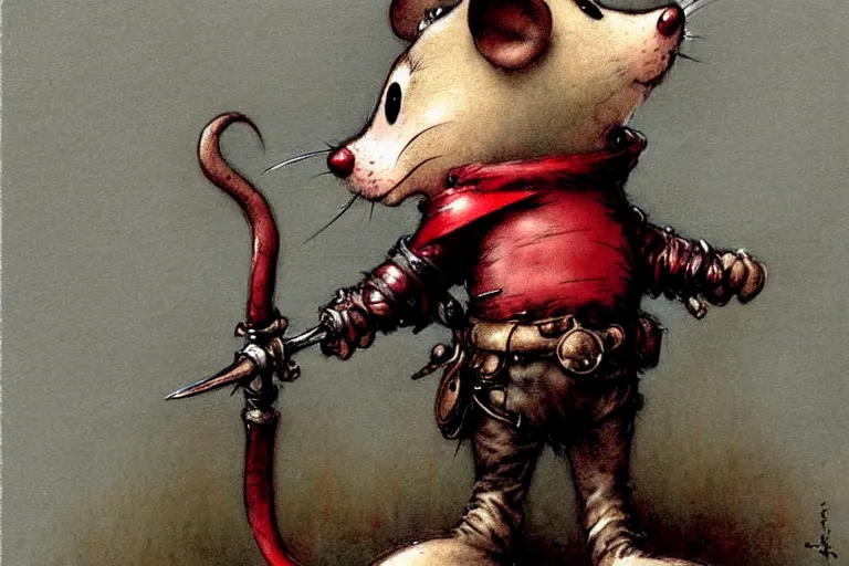 Image similar to adventurer ( ( ( ( ( anthropomorphic fantasy mouse knight. muted colors. ) ) ) ) ) by jean baptiste monge!!!!!!!!!!!!!!!!!!!!!!!!! chrome red