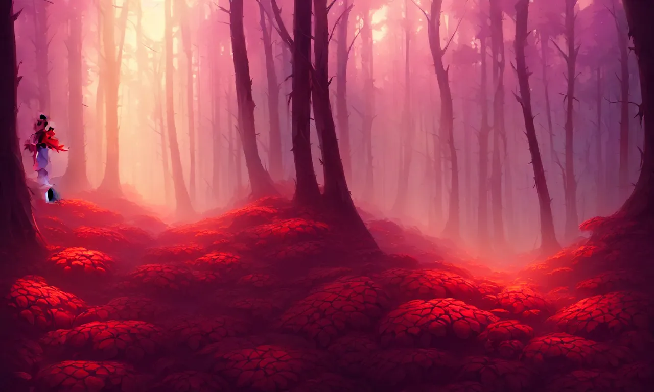 Image similar to Dark forest strawberries, behance hd by Jesper Ejsing, by RHADS, Makoto Shinkai and Lois van baarle, ilya kuvshinov, rossdraws global illumination