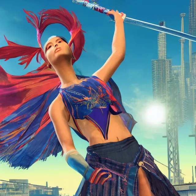 Prompt: Yuna from Final Fantasy X in GTA V, Cover art by Stephen Bliss, boxart, loading screen,