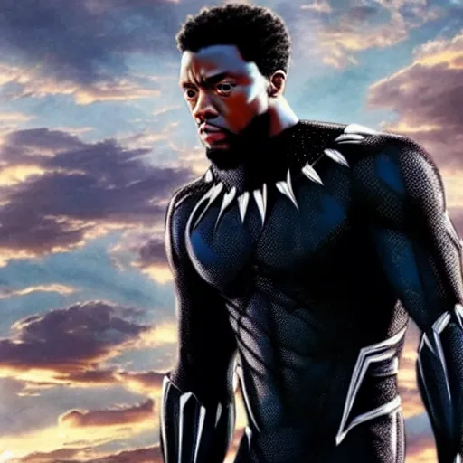 Image similar to chadwick boseman looking at black panther, yoji shinkawa, tattoo design