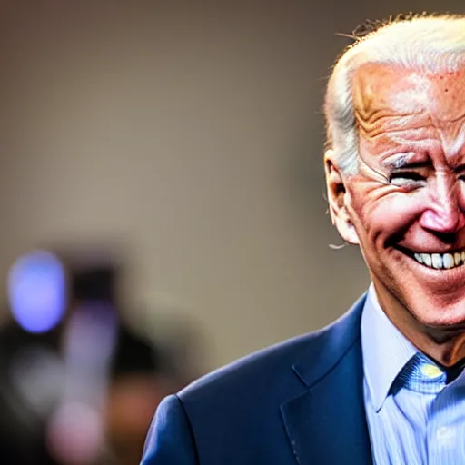 Image similar to smiling joe biden with glowing eyes