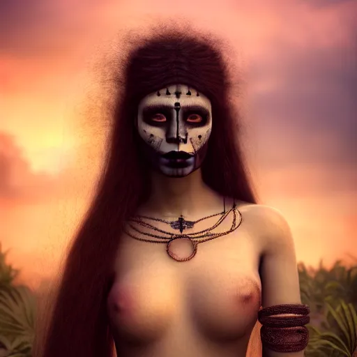 Prompt: photographic portrait of a stunningly beautiful gothic mayan female in soft dreamy light at sunset, contemporary fashion shoot, by edward robert hughes, annie leibovitz and steve mccurry, david lazar, jimmy nelsson, breathtaking, 8 k resolution, extremely detailed, beautiful, establishing shot, artistic, hyperrealistic, beautiful face, octane render