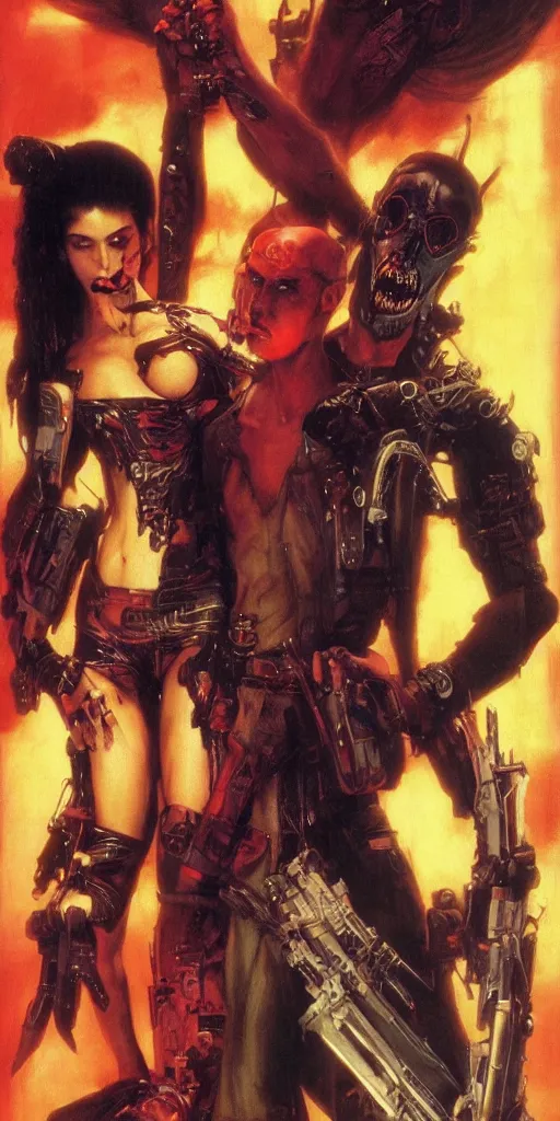 Prompt: epic masterpiece 80s movies poster cyberpunk vampires, neon, atmospheric, photograph by Edgar Maxence and Ross Tran and Michael Whelan, boris vallejo, frank frazetta, mitch foust