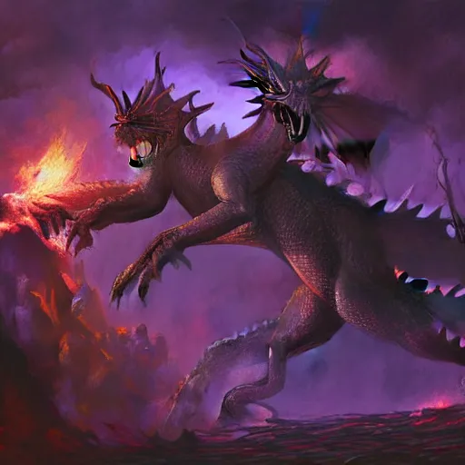 Image similar to ginger man in a purple t-shirt fights a fire breathing dragon in a room filled with dragon eggs, painted, by Hidetaka Miyazaki, high fantasy, concept art, magic the gathering style