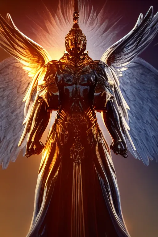 Image similar to archangel micheal by league of angels, cinematic lighting, hyperdetailed, 8 k realistic, symmetrical, frostbite 3 engine, cryengine, dof, trending on artstation, digital art, crepuscular ray