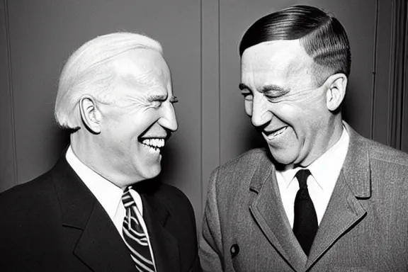 Image similar to “ very very intricate photorealistic photo of hitler and joe biden laughing together, detailed natural lighting, award - winning crisp details ”