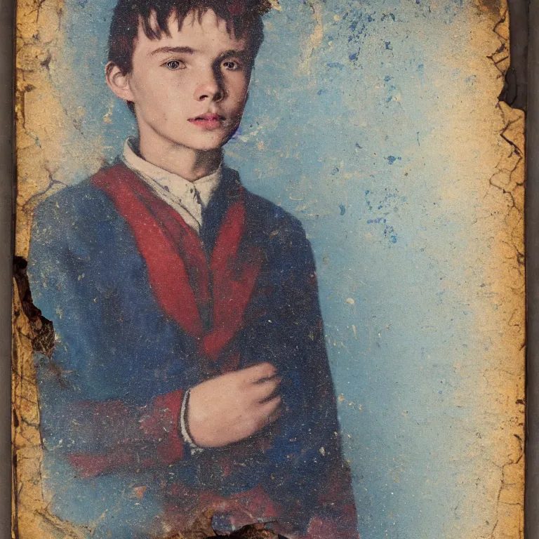 Image similar to Antique tintype of Beautiful warmly lit close up studio portrait of young teenage Doctor Strange sweetly smiling cute, impasto oil painting heavy brushstrokes by Cy Twombly and Anselm Kiefer , trending on artstation dramatic lighting abstract Expressionism