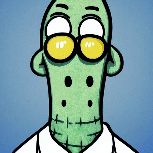 Image similar to handsome squidward portrait, realistic, pop art, vivid