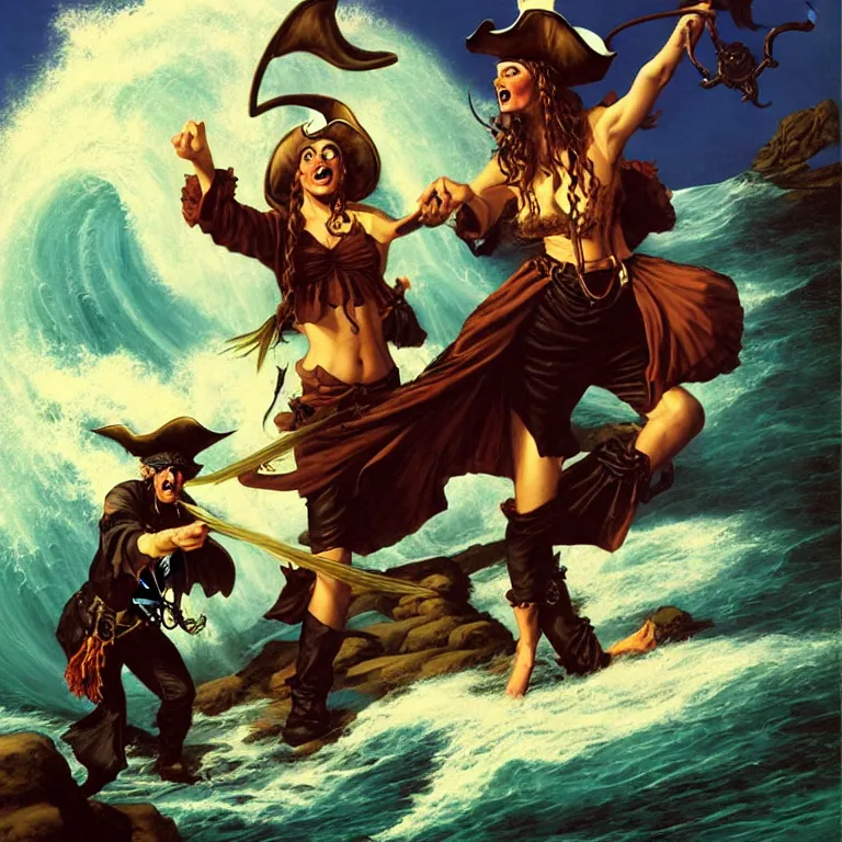 Image similar to a pirate witch summoning a giant wave by mark arian and art frahm and earl moran and fritz willis