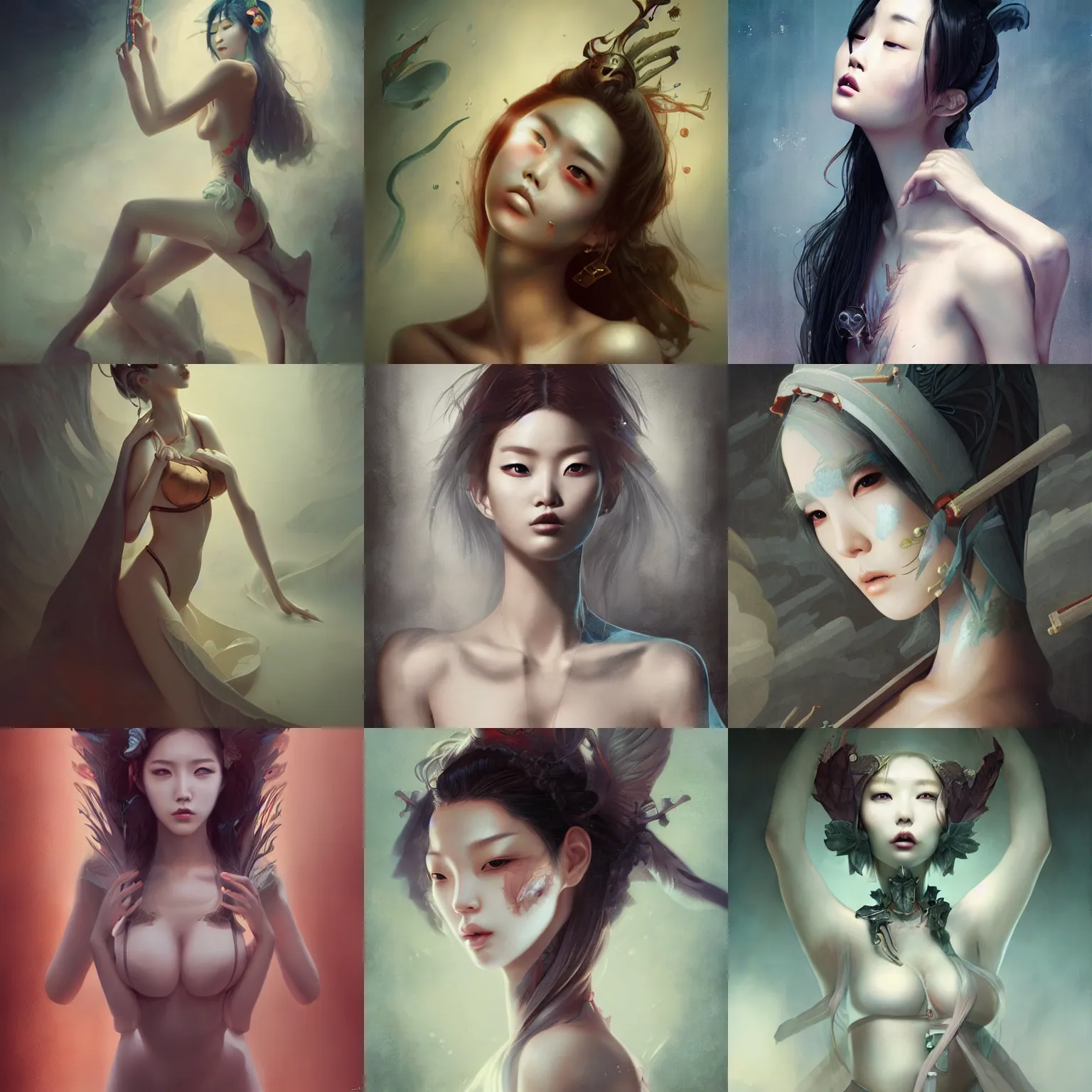 Prompt: lee jin - eun by sakimichan, mark simonetti, peter mohrbacher, nixeu, rule of thirds, seductive look, beautiful