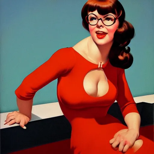 Prompt: portrait of Velma Dinkley, expressive pose, highly detailed, digital painting, smooth, sharp focus, by gil elvgren